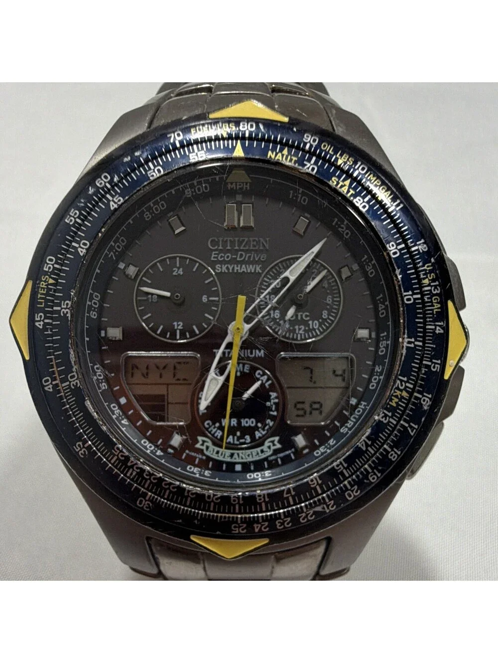 Citizen Eco-Drive Skyhawk Blue Angels Titanium Chrono Slide Rule 45mm